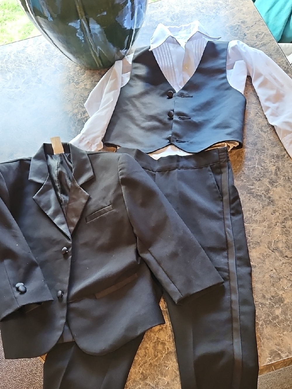 Classic Black Boys' Tuxedo Set with Vest and Shirt